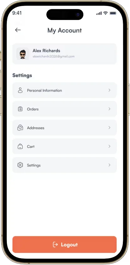 User account page with personal information and quick actions