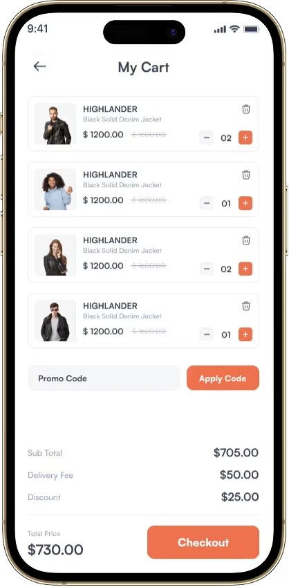 Shopping cart with multiple items and checkout button